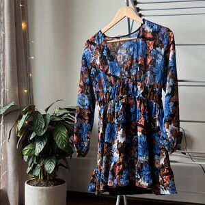 Zara Floral Dress - Blue, Brown, White
